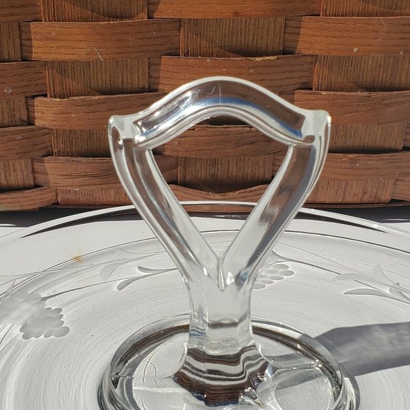 Tiffin 9.5" Center Handle Serving Plate etched grapevine tidbit sandwich dessert - Picture 5 of 7